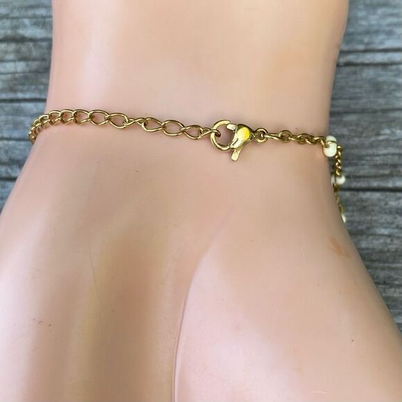 NWOT! New Slide Jewelry Gold Necklace & Bracelet w/Small Pearl Like White Beads - Picture 6 of 6